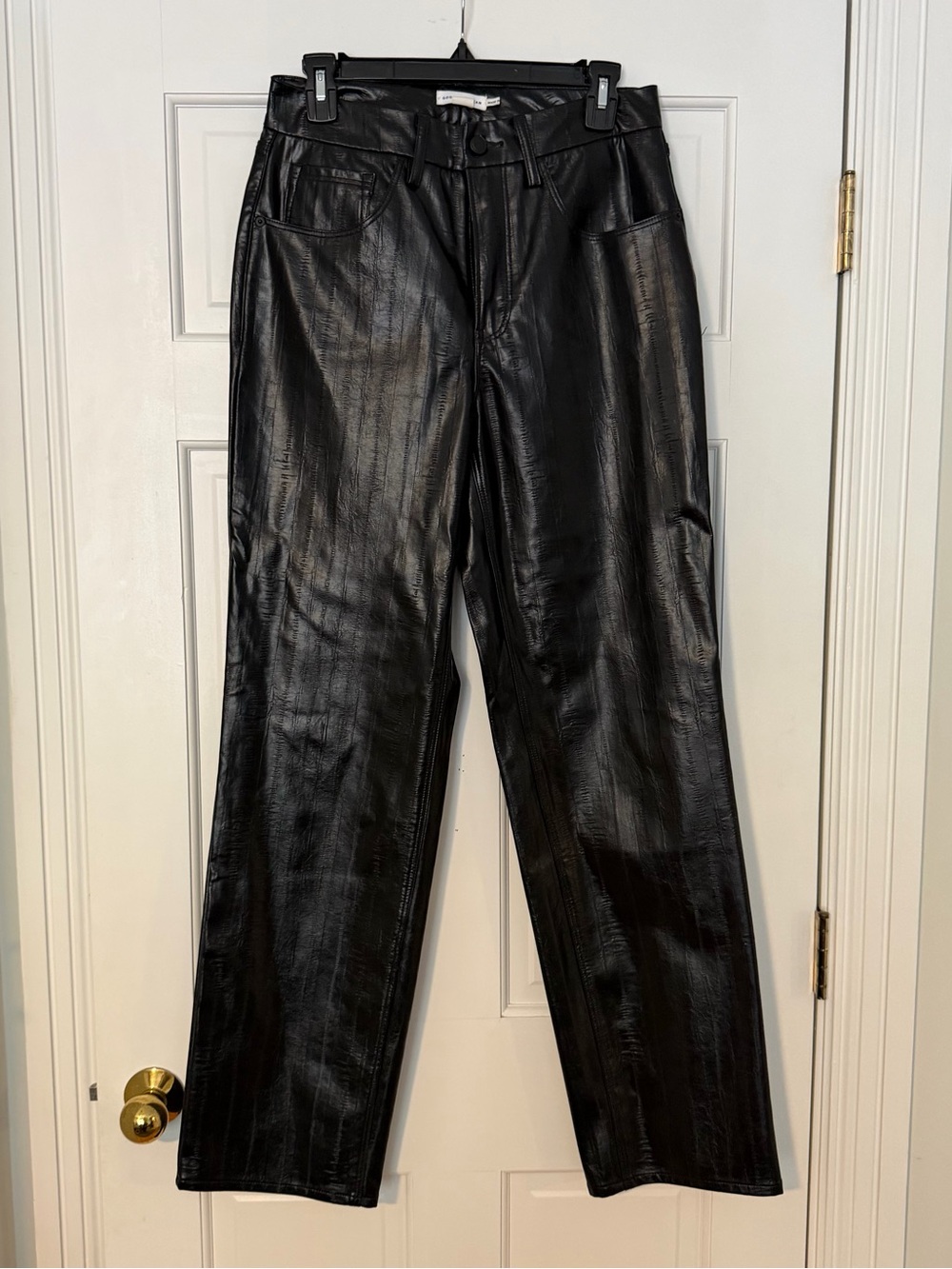 Good American Black Faux Leather Straight-Leg Trousers